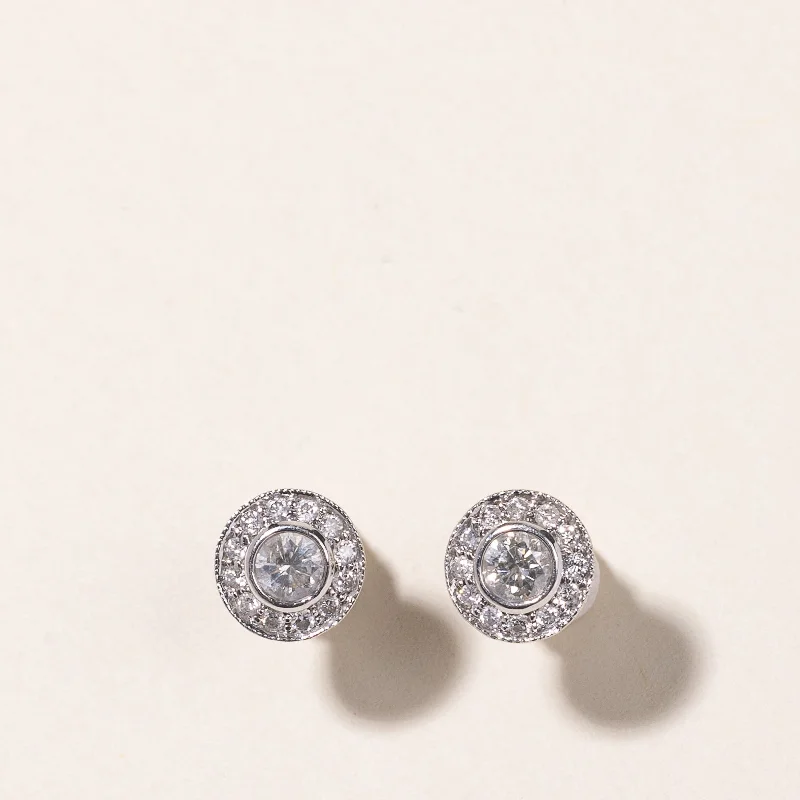 bold fashion rings -10k White Gold Cluster Diamond Earrings | 0.57ctw