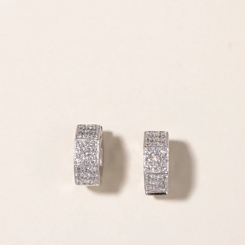 elegant rings for women -18k White Gold Octagon Diamond Huggie Earrings | 0.73ctw