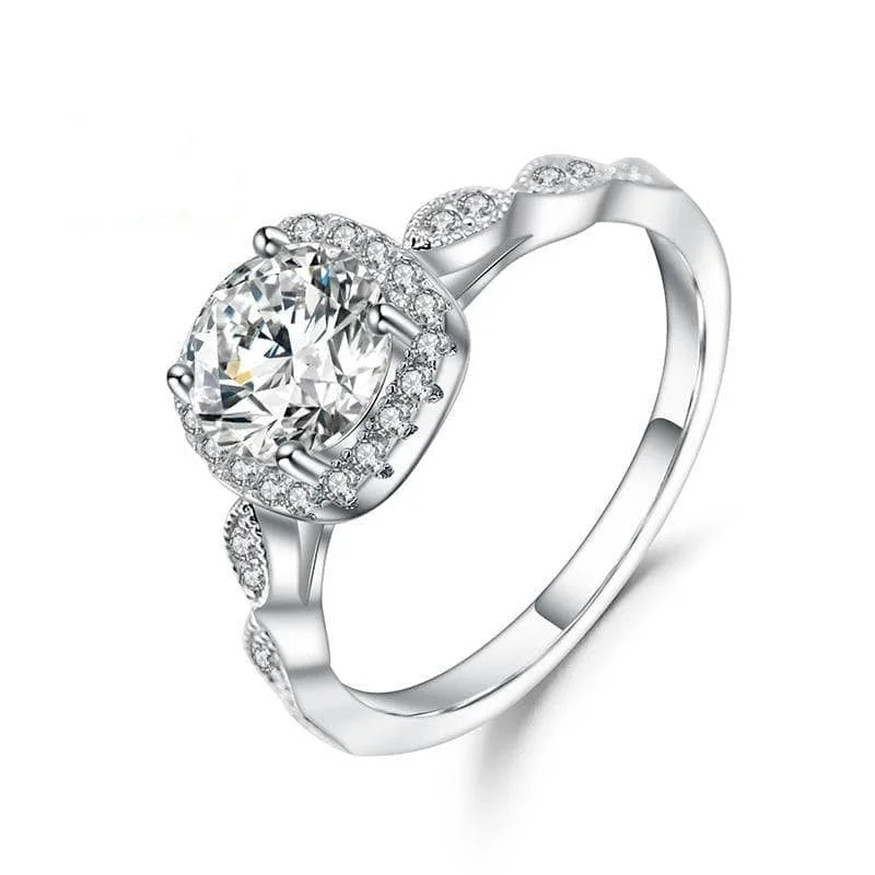 classic solitaire engagement rings -2.0ct Pave Diamond Vintage Engagement Ring