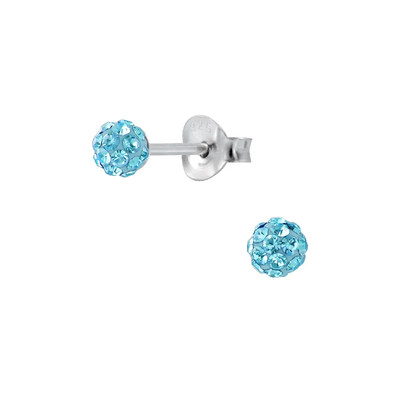 luxury earrings for women -Children's Sterling Silver 'Aqua Blue Glitter Ball'  Stud Earrings