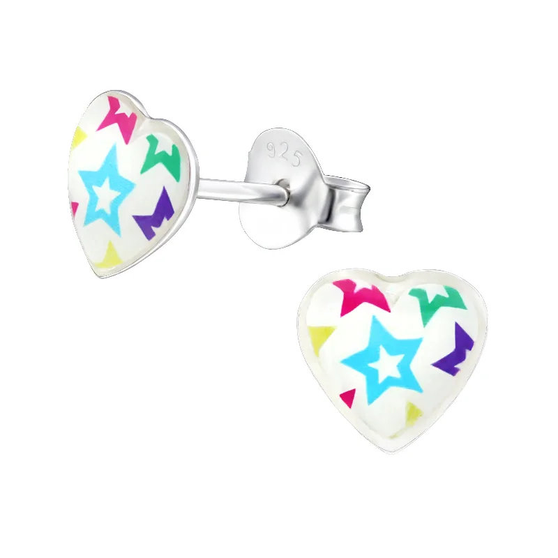 luxury crystal earrings -Children's Sterling Silver 'Stars on Hearts' Stud Earrings