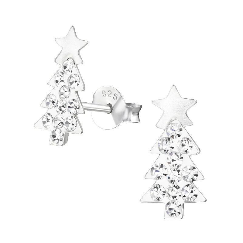 crystal earrings for women -Children's Sterling Silver Sparkly Christmas Tree Stud Earrings