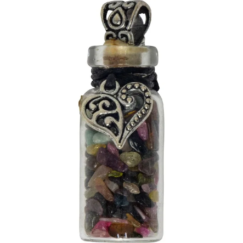 eco-friendly necklaces -1.75" Gemstone Chip Bottle Necklace - Tourmaline with Heart