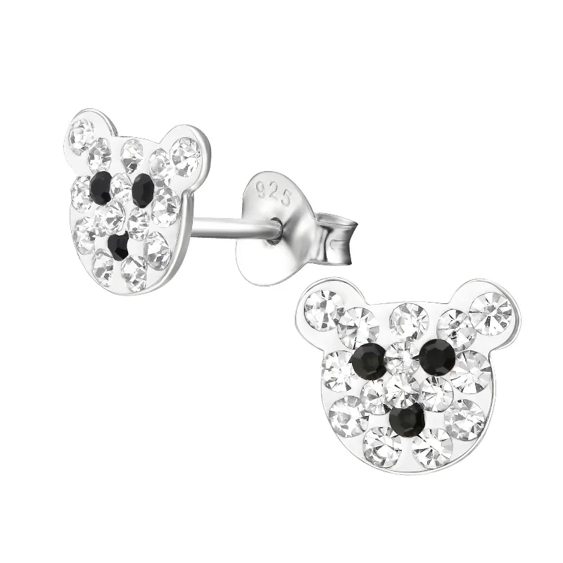 cubic zirconia earrings -Children's Sterling Silver Crystal Teddy Bear Stud Earrings