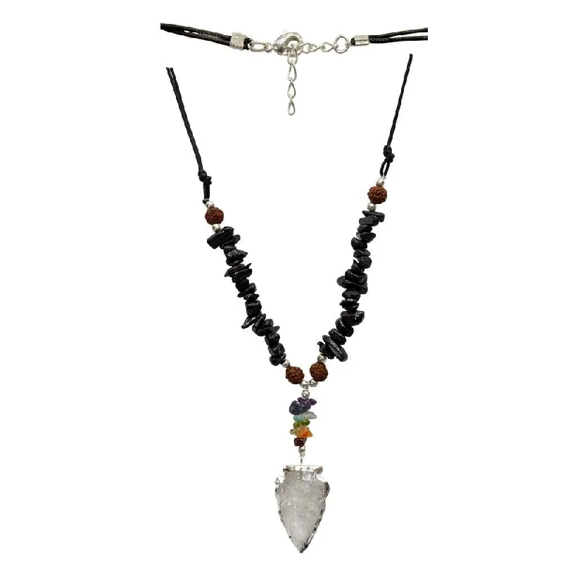 luxury gemstone necklaces for women -Black Tourmaline & Chakra Chip Necklace - Clear Quartz Arrowhead