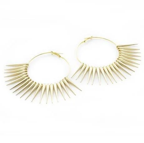 fashion earrings for women -Designer Celebrity Style Gold Plated 'Mistress' Spike Hoop Earrings