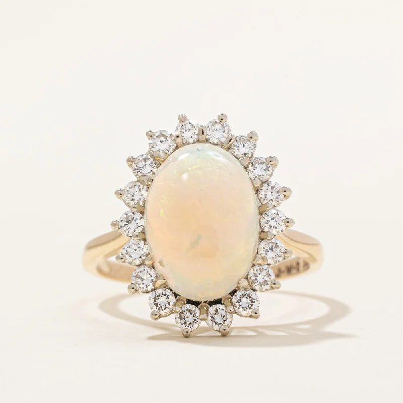 luxury statement rings -Opal & Diamond Halo Cocktail Ring | 2.10ct, 0.75ctw | SZ 8.25 |