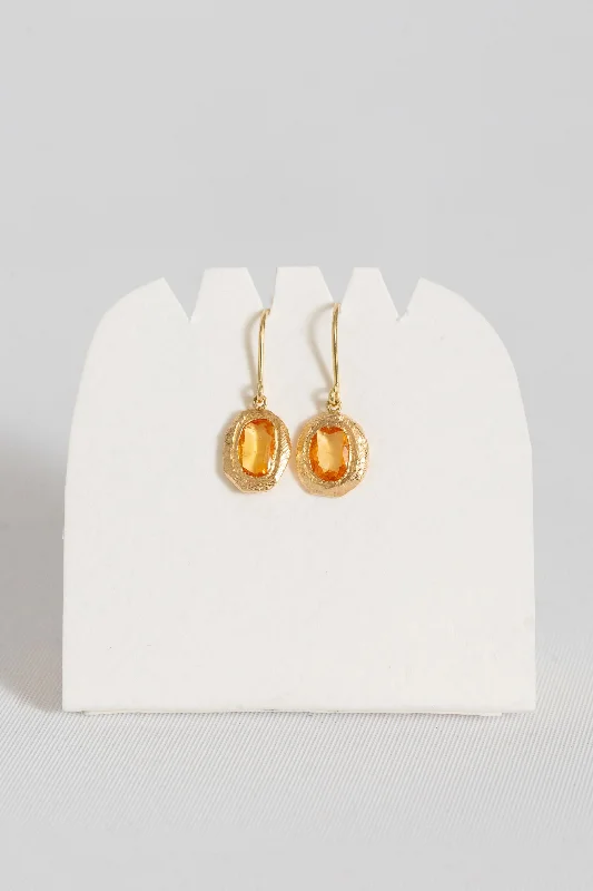 modern hoop earrings -18k Gold Bezel Hook Earrings | Orange Sapphire