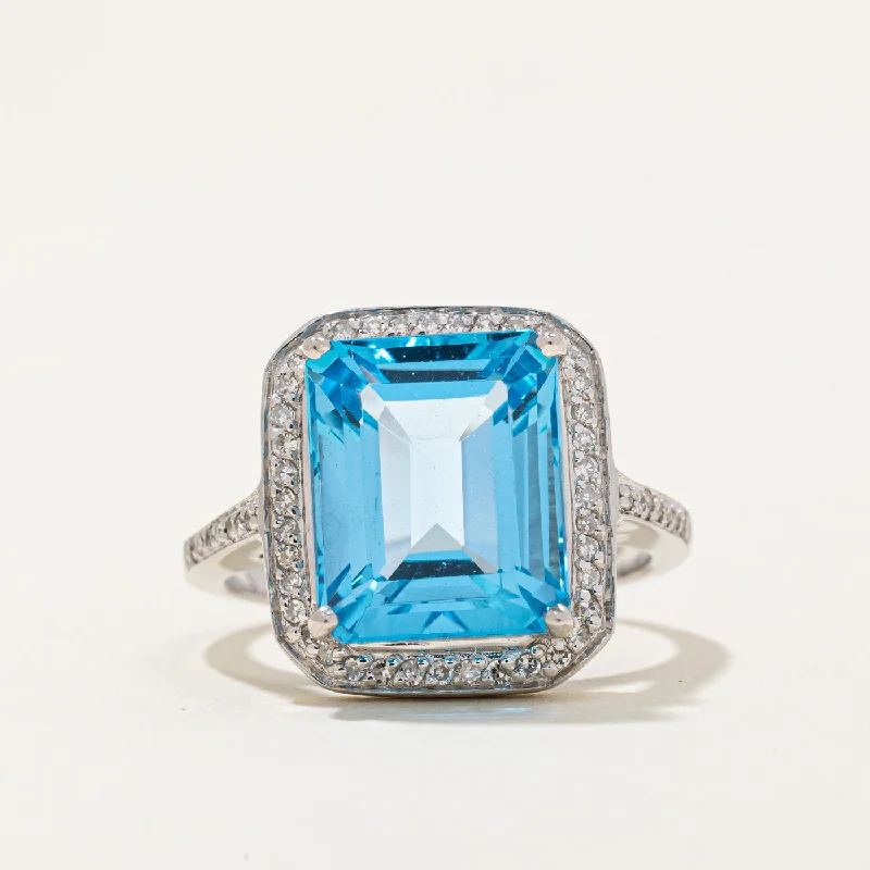 fashion rings for women -Blue Topaz & Diamond Cocktail Ring | 8.03ct, 0.23ctw | SZ 7 |