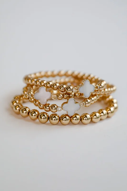 elegant tennis bracelets for women -Heidi Gold Beaded Bracelet Set