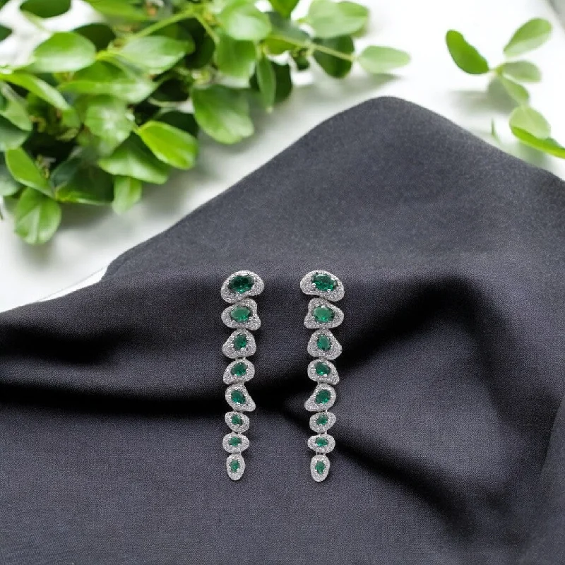 dangly earrings for women -Sterling Silver green stone Sleek drop earrings for women and girls