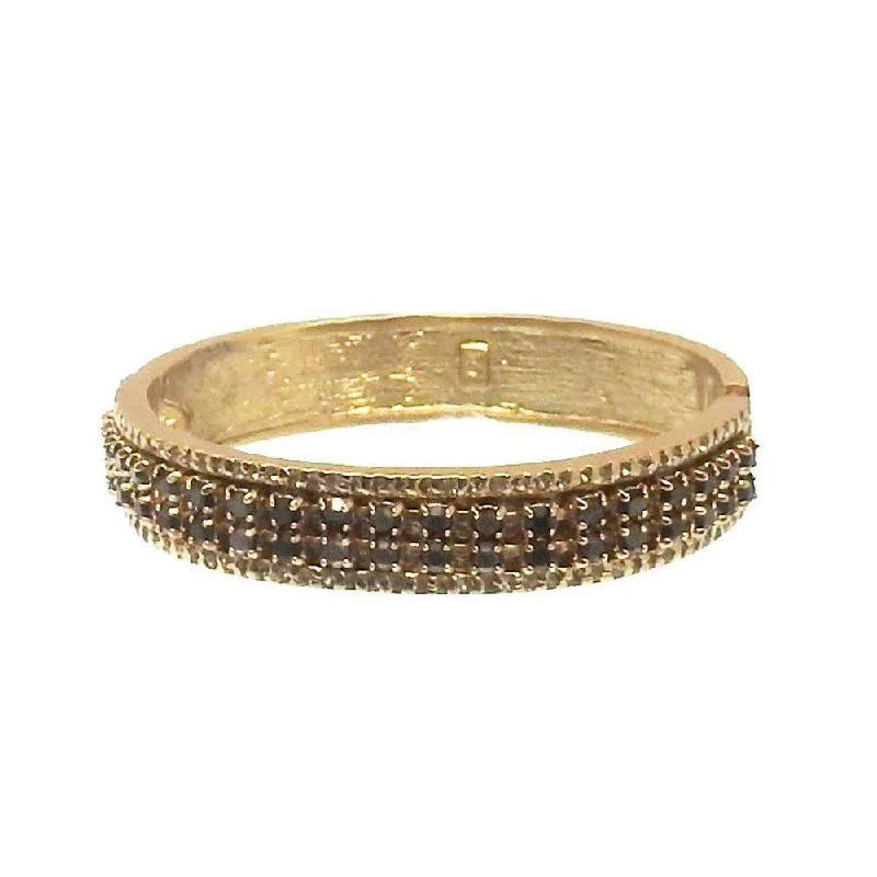 silver bangles for women -Hinged Gold Crystal Bangle Bracelet