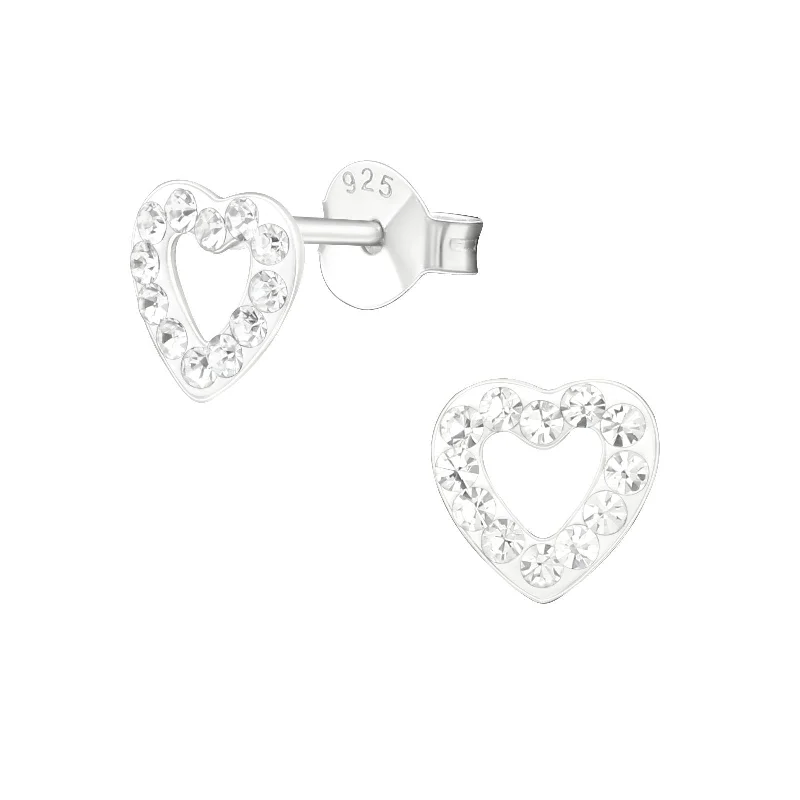 designer earrings for women -Children's Sterling Silver 'Crystal Clear Love Heart' Stud Earrings