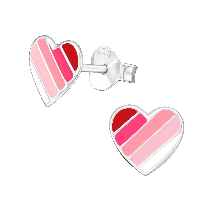 cubic zirconia earrings -Children's Sterling Silver 'Pink Striped Heart' Stud Earrings