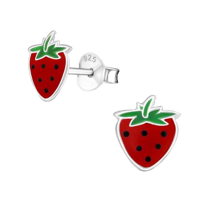 chic gold drop earrings -Children's Sterling Silver 'Strawberry' Stud Earrings