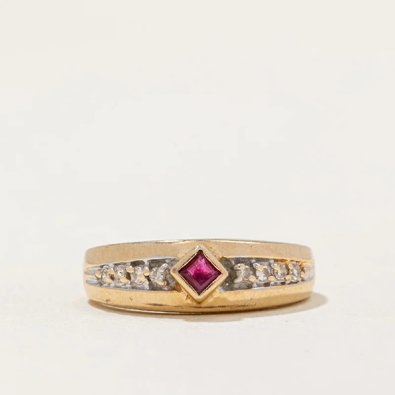 trendy fashion rings -Ruby & Diamond Ring | 0.06ct, 0.02ctw | SZ 4.5 |