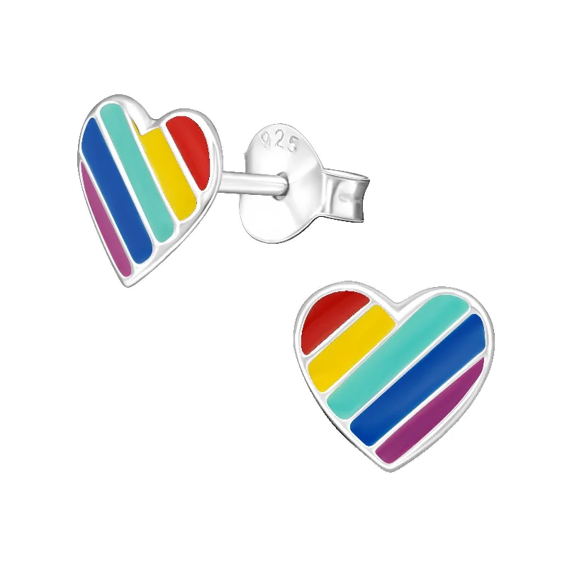 chic bar earrings -Children's Sterling Silver 'Rainbow Heart' Stud Earrings