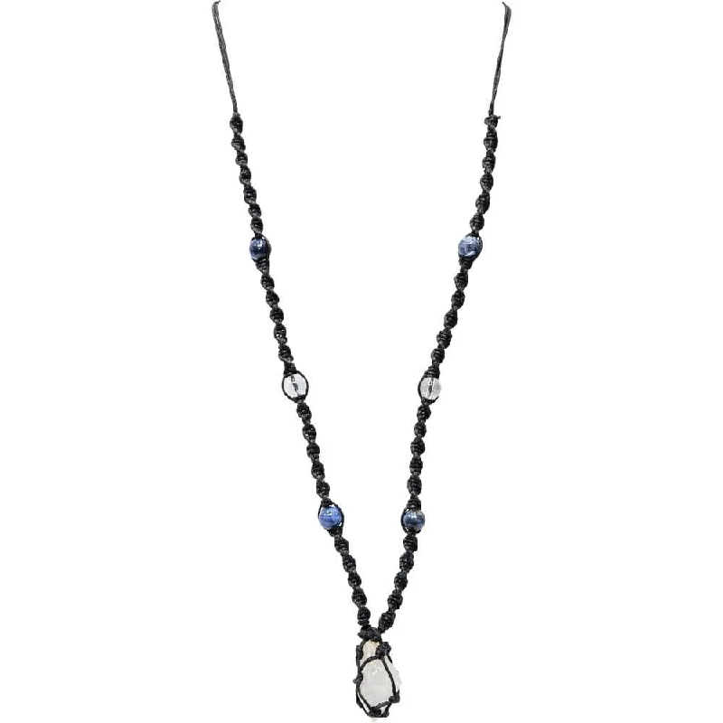 eco-friendly gemstone necklaces -Hippie Necklace - Clear Negativity - Sodalite & Rough Clear Quartz Point