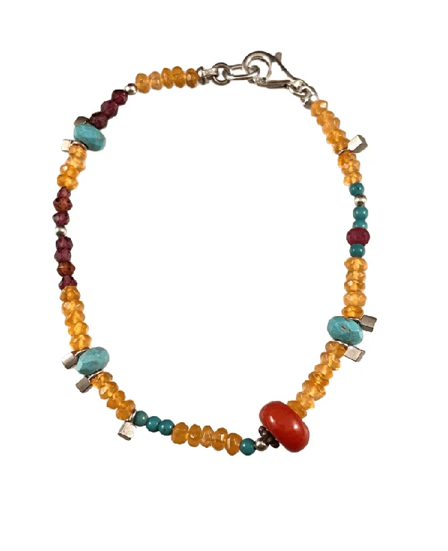 classic bangles for women -Carnelian Garnet & Turquoise Mixed Gemstone Bracelet