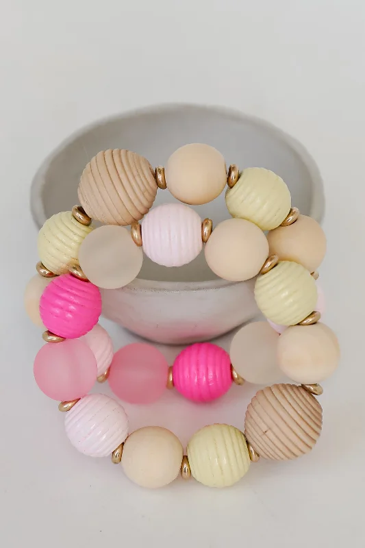 bracelet sets for women -FINAL SALE - Hannah Pink Beaded Bracelet Set