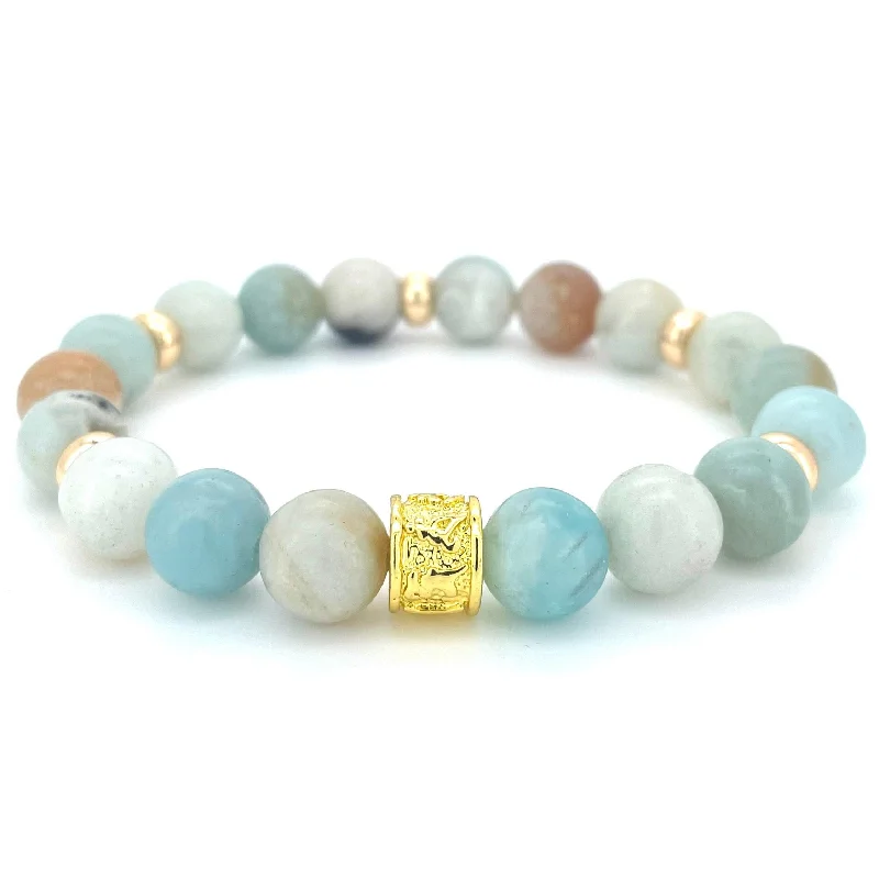 stylish stacking bracelets -AMAZONITE & GOLD BEADED BRACELET - HALCYON COLLECTION