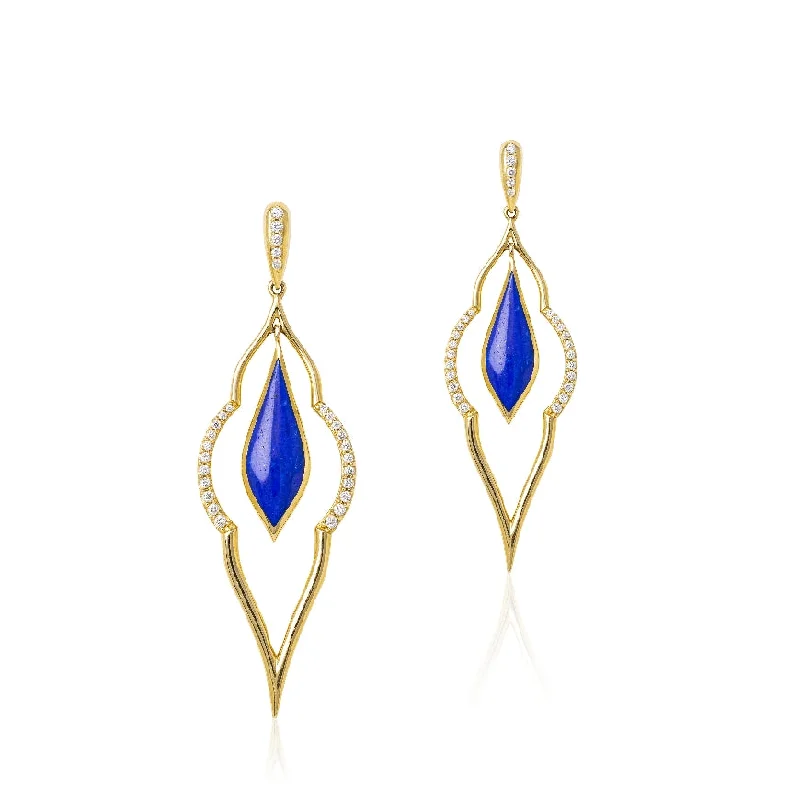 crystal drop earrings -Lapis Earrings With Diamonds