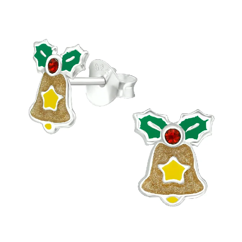 chic gold drop earrings -Children's Sterling Silver Christmas Bell Stud Earrings