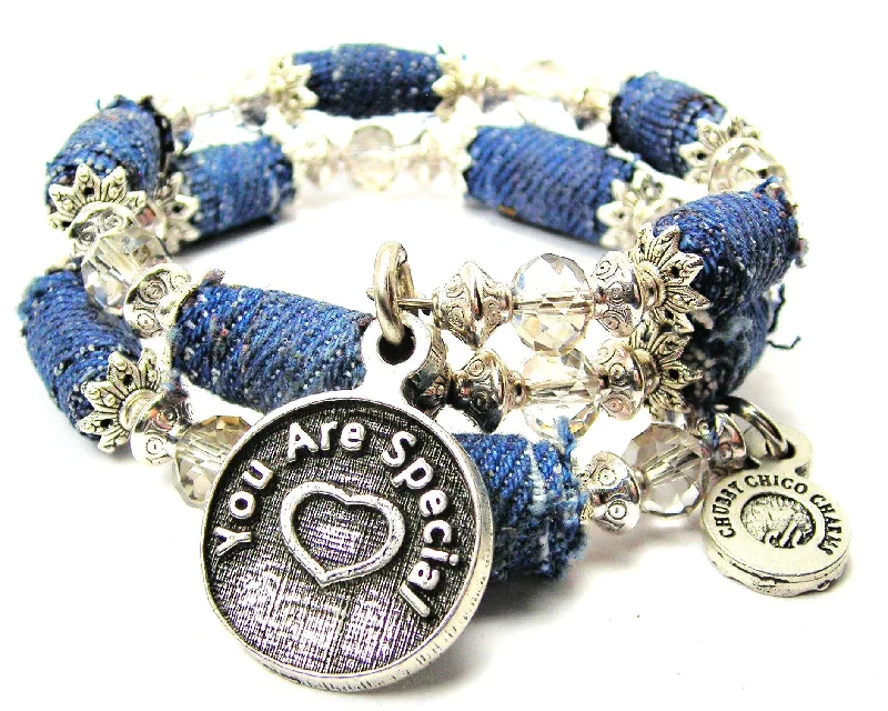 dainty bracelets for women -You Are Special Blue Jean Beaded Wrap Bracelet