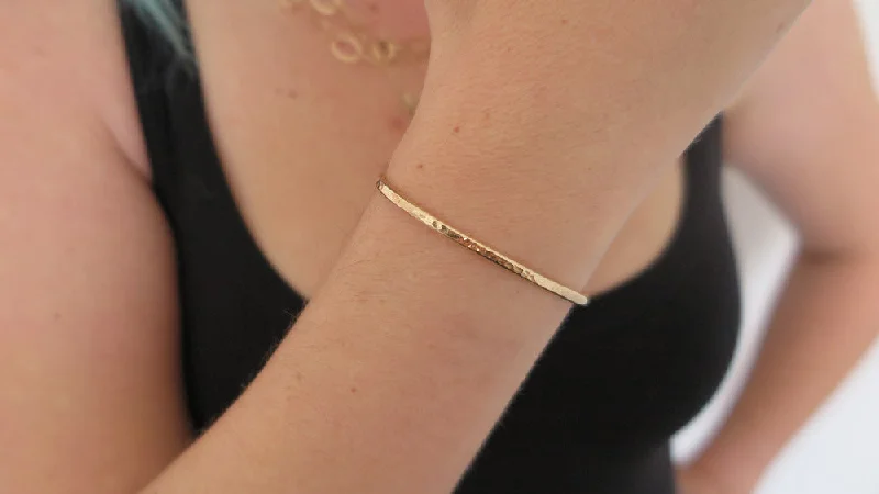 fashionable charm bracelets -Thin Hammered Gold Fill Cuff Bracelet