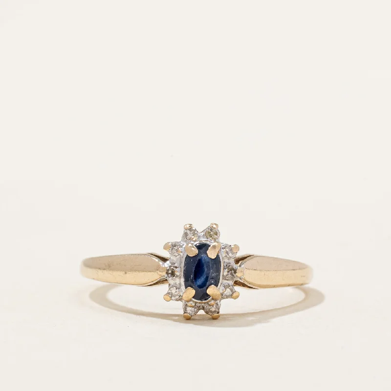 women’s rose gold rings -Sapphire & Diamond Halo Ring | 0.17ct, 0.05ctw | SZ 8 |