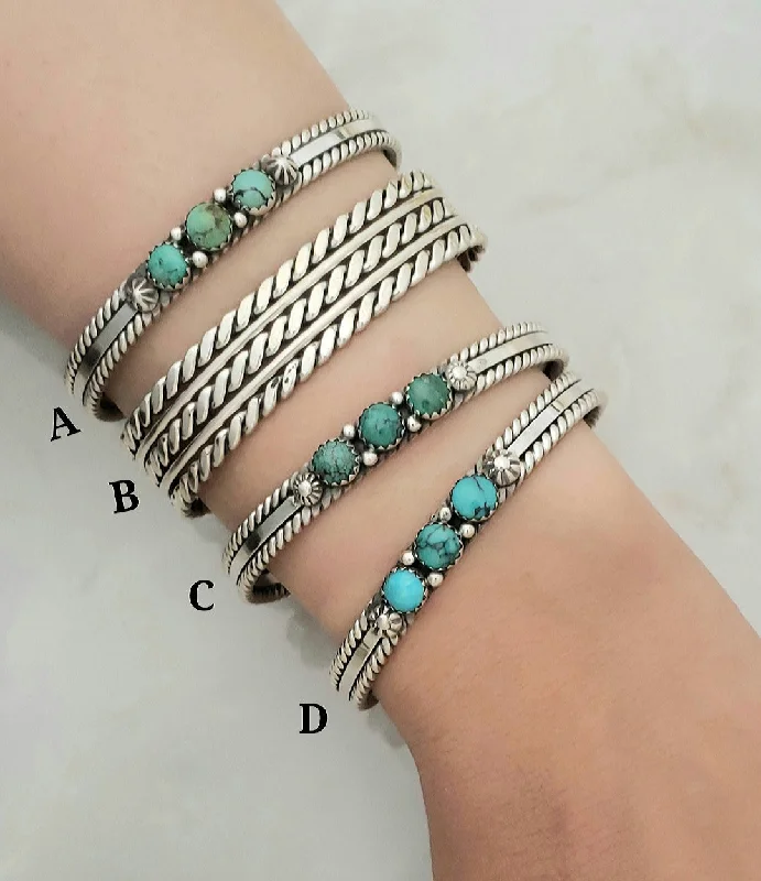 elegant bracelets for women -Stamped Sterling Silver 3 Stone Turquoise Cuff Stacker Bracelets