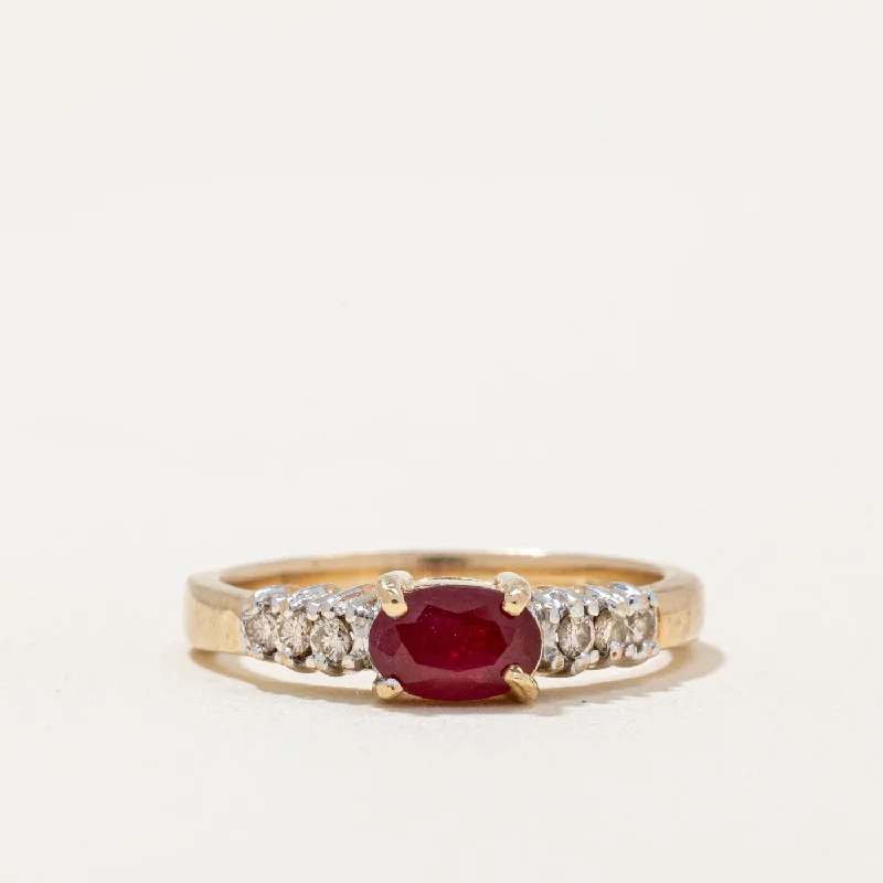 rose gold rings for women -Ruby & Diamond Cocktail Ring | 0.28ct, 0.06ctw | SZ 5.5 |