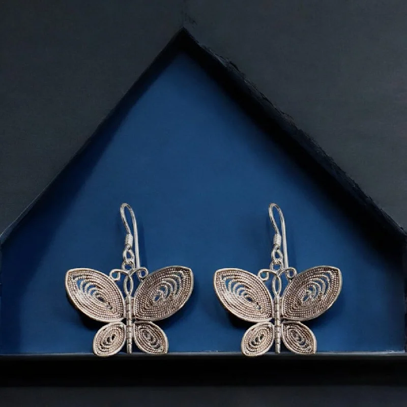 diamond drop earrings -Sterling silver oxidized Butterfly dangle earrings for women and girls