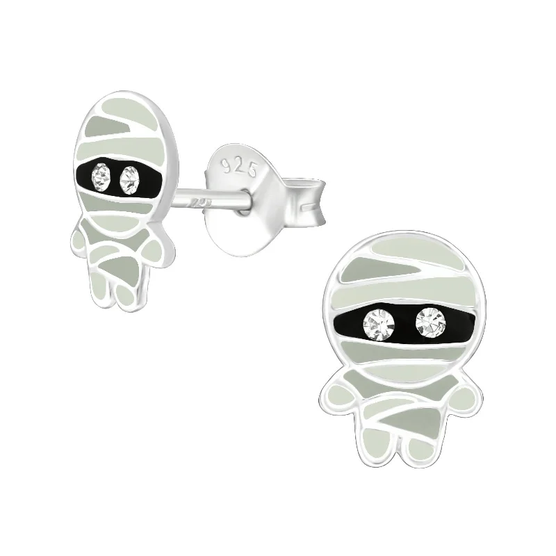 geometric hoop earrings -Children's Sterling Silver Halloween 'Mummy' Stud Earrings