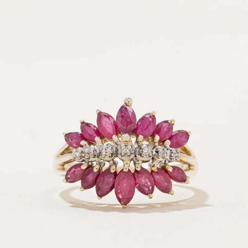 adjustable gemstone rings -Ruby & Diamond Cocktail Ring | 1.00ctw, 0.035ctw | SZ 6.75 |