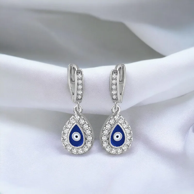 elegant ear accessories -Big Tear Drop Hoop Evil Eye Earrings