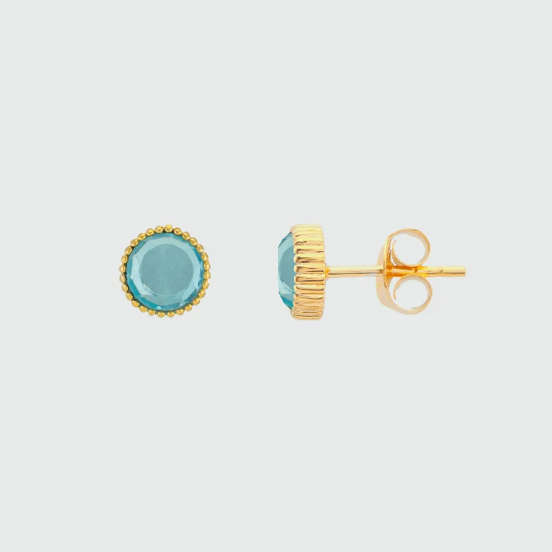 minimalist drop earrings -Barcelona March Blue Topaz Birthstone Stud Earrings