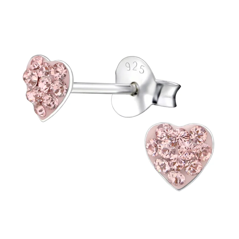 luxury earrings for women -Children's Sterling Silver 'Vintage Rose Crystal Heart' Stud Earrings