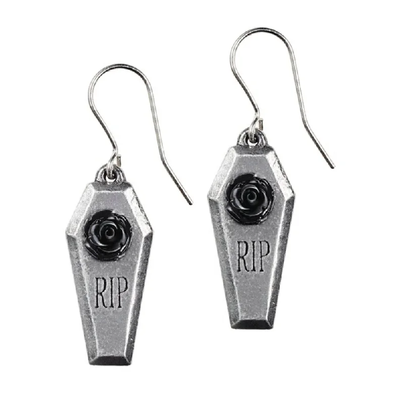 geometric earrings for women -RIP Black Rose Coffin Earrings by Alchemy Gothic