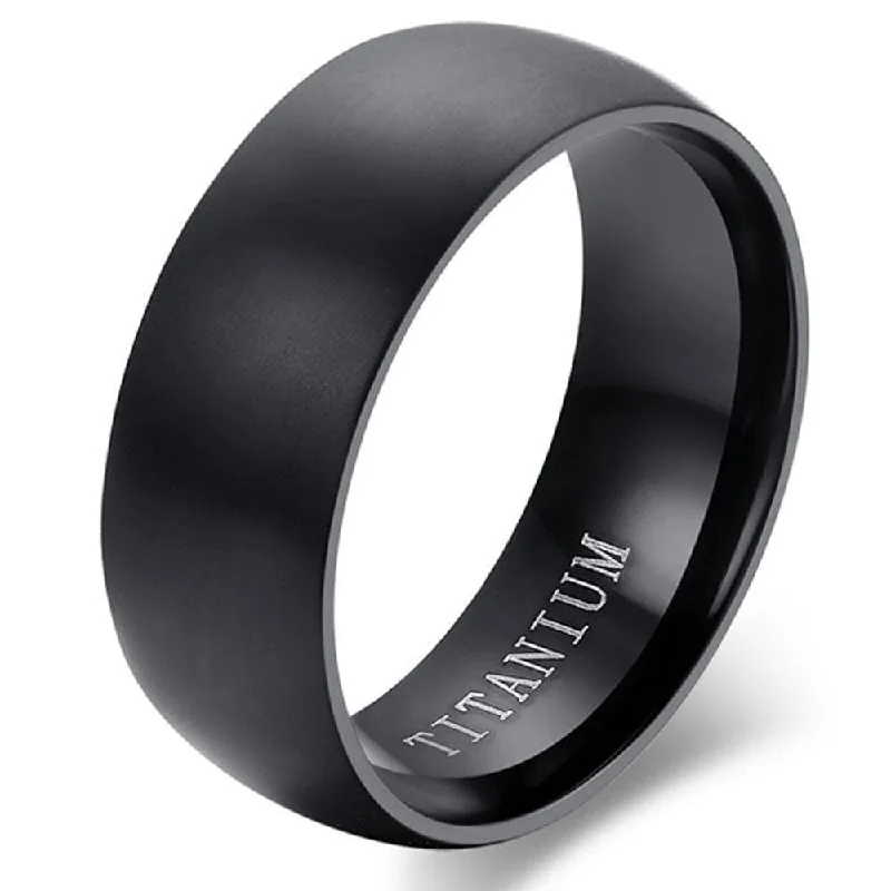 emerald diamond engagement rings -8MM Men's Black Titanium Wedding Band