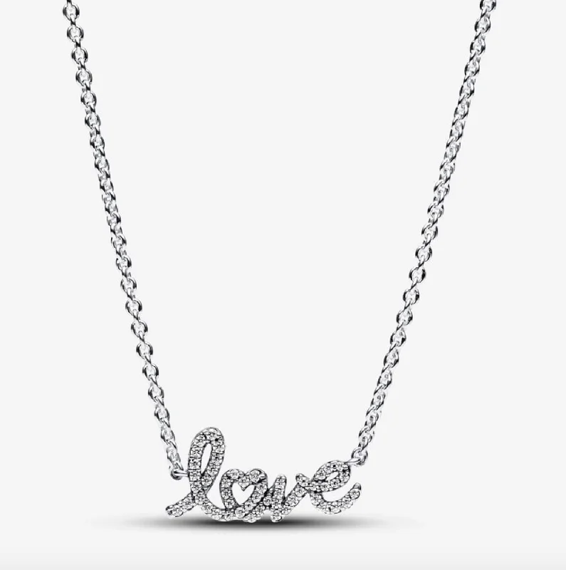 women’s diamond-encrusted necklaces -Sparkling Handwritten Love Collier Necklace