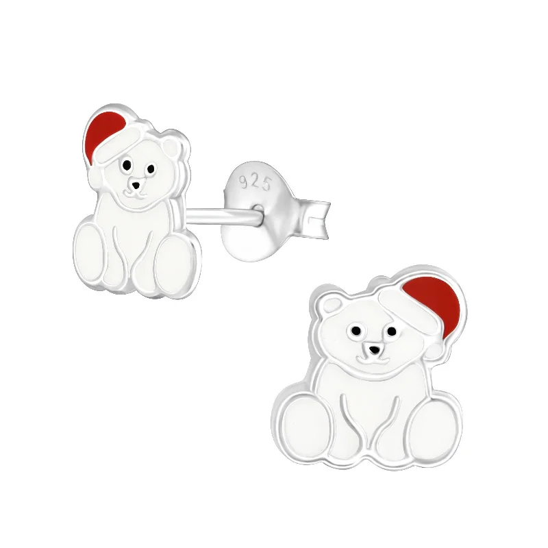 luxurious emerald earrings -Children's Sterling Silver Christmas Polar Bear Stud Earrings