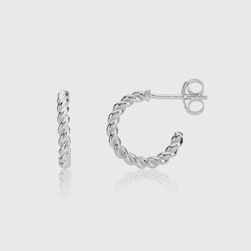 cubic zirconia earrings -Alhambra Mini Piccolo Twisted Sterling Silver Hoop Earrings