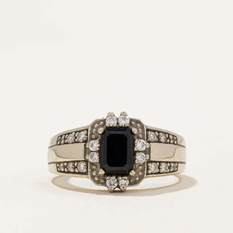 elegant rings for women -Black Spinel Triplet & Diamond Halo Ring | 0.34ctw | SZ 8.25 |