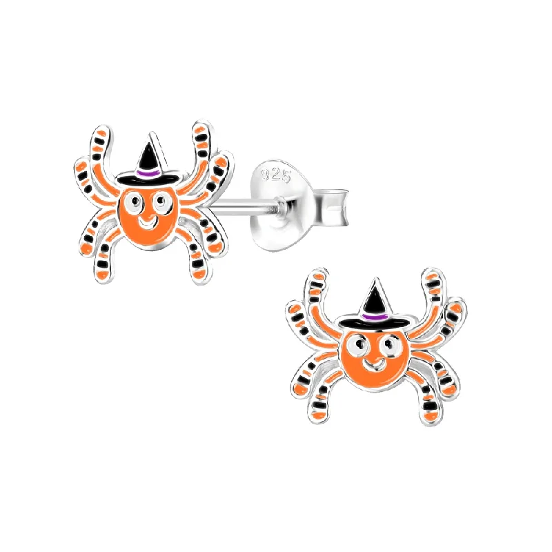 crystal earrings for women -Children's Sterling Silver Halloween Spider Stud Earrings