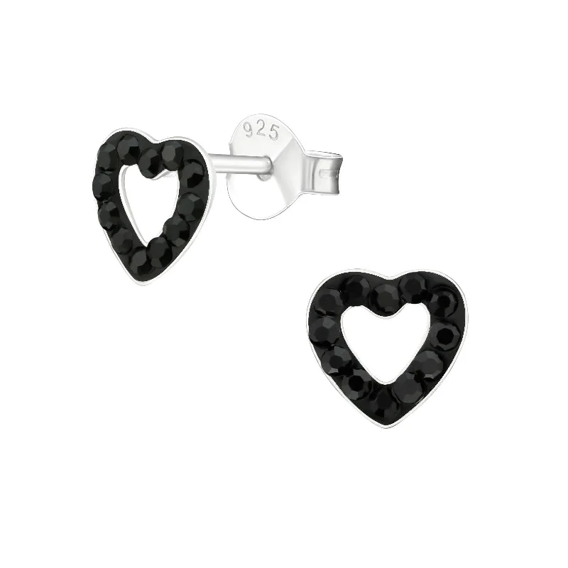 luxury gemstone drop earrings -Children's Sterling Silver 'Jet Black Crystal Love Heart' Stud Earrings