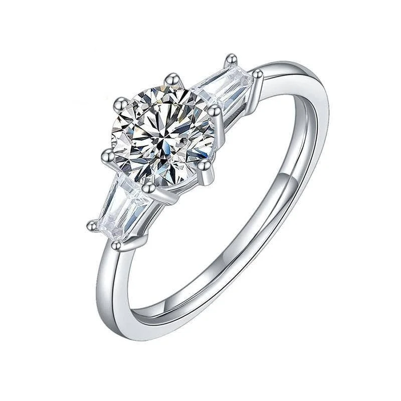 radiant cut engagement rings -1ct D Color Round Diamond W/ Tapered Baguette Engagement Ring