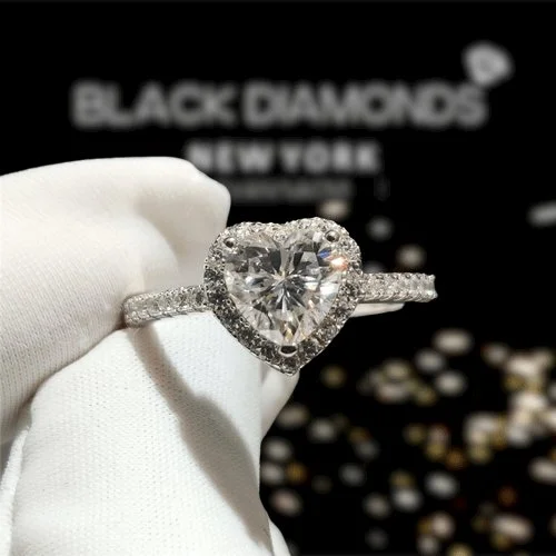 radiant halo engagement rings -1.0 Ct Heart Cut D Color Diamond Engagement Ring