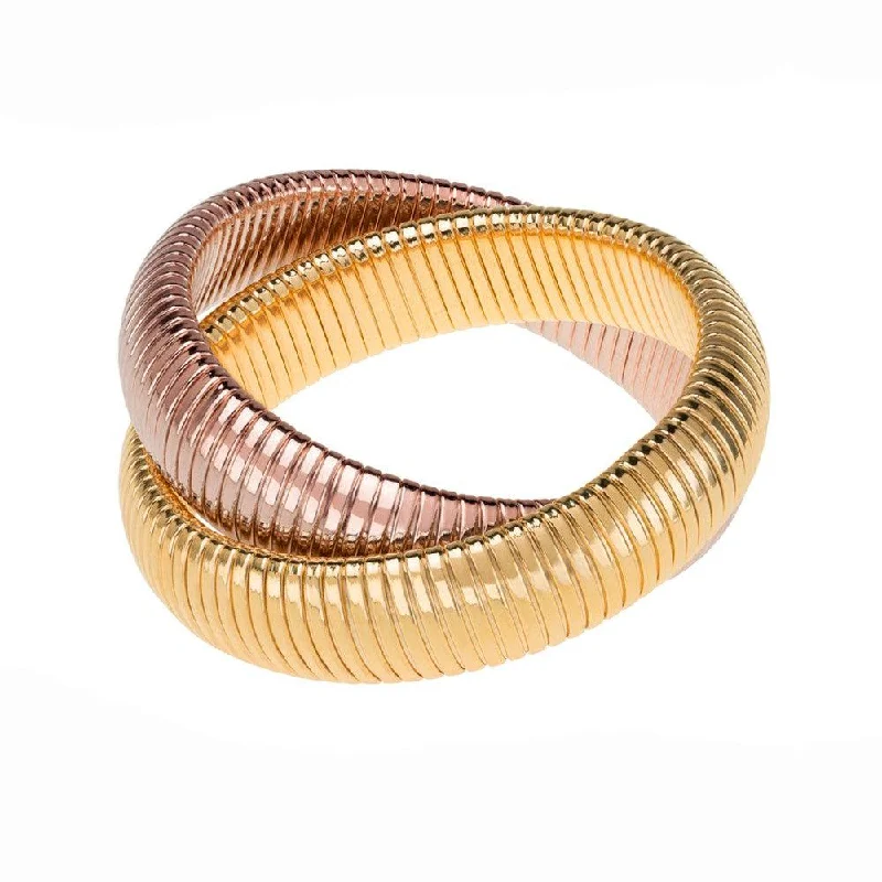 bangle bracelets for women -Large Double Cobra Bracelet in Gold and Rose Gold