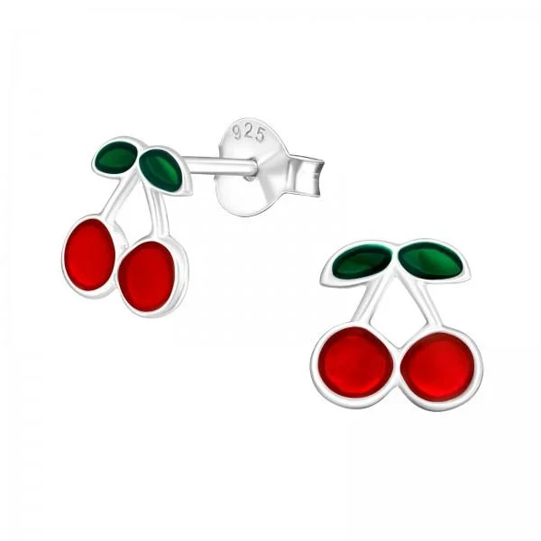 boho chic earrings -Children's Sterling Silver 'Cherry' Stud Earrings